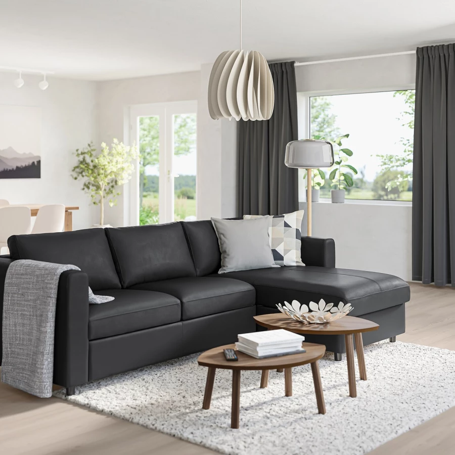 3-местный диван с шезлонгом - IKEA VIMLE, 98x266см, черный, кожа, ВИМЛЕ ИКЕА (изображение №2)