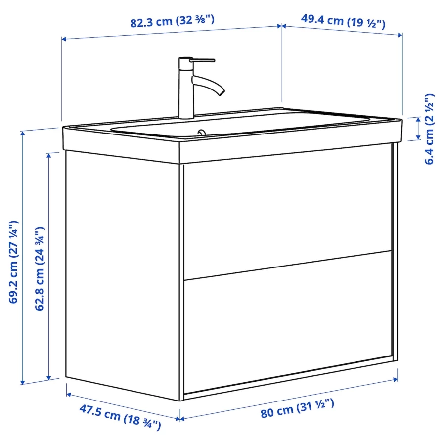 Тумба для ванной - TÄNNFORSEN / ORRSJÖN/ TАNNFORSEN / ORRSJОN IKEA/ ТАНФФОРСЕН/ОРРСЬЕН ИКЕА, 69х82 см, белый/серый (изображение №6)