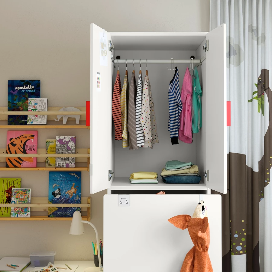 Шкаф детский - IKEA SMÅSTAD/SMASTAD, 60x57x196 см, белый/зеленый, СМОСТАД ИКЕА (изображение №11)