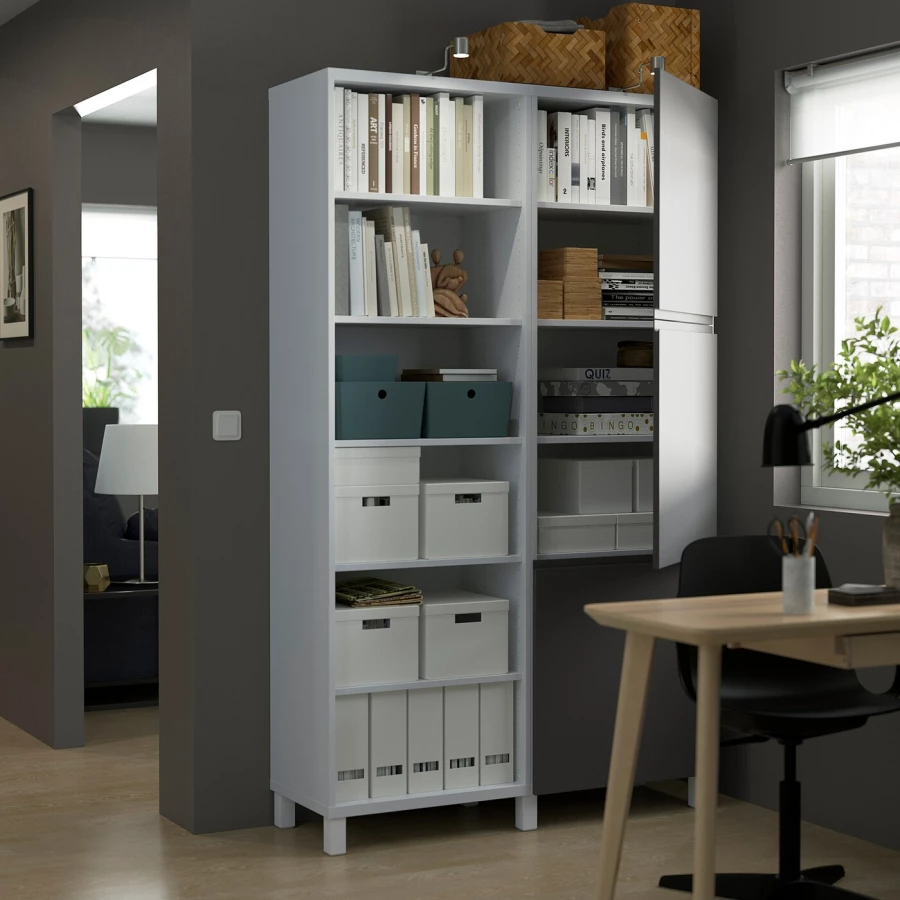Книжный шкаф с дверцей - IKEA BESTA, 120x42x202 см, белый, БЕСТО ИКЕА (изображение №2)