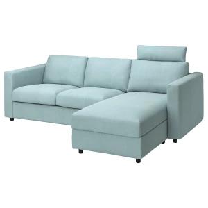 VIMLE Чехол на 3-местный диван с шезлонгом и подголовником Saxemara/голубой ИКЕА