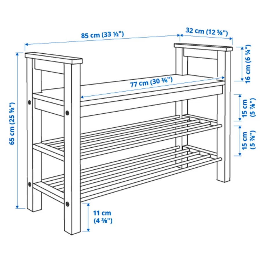 Скамья с полкой для обуви - IKEA HEMNES/ХЕМНЭС ИКЕА, 32x65x85 см, белый (изображение №6)