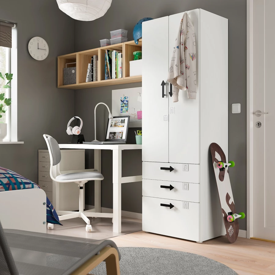Шкаф детский - IKEA SMÅSTAD/SMASTAD, 60x42x181 см, белый, СМОСТАД ИКЕА (изображение №3)
