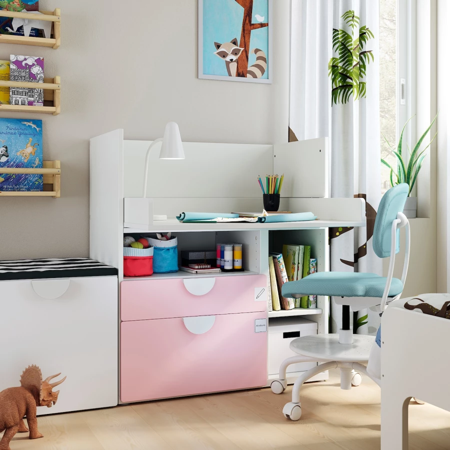 Столик пенальный - IKEA SMÅSTAD/SMASTAD, 90x79x100 см, белый/розовый, СМОСТАД ИКЕА (изображение №6)