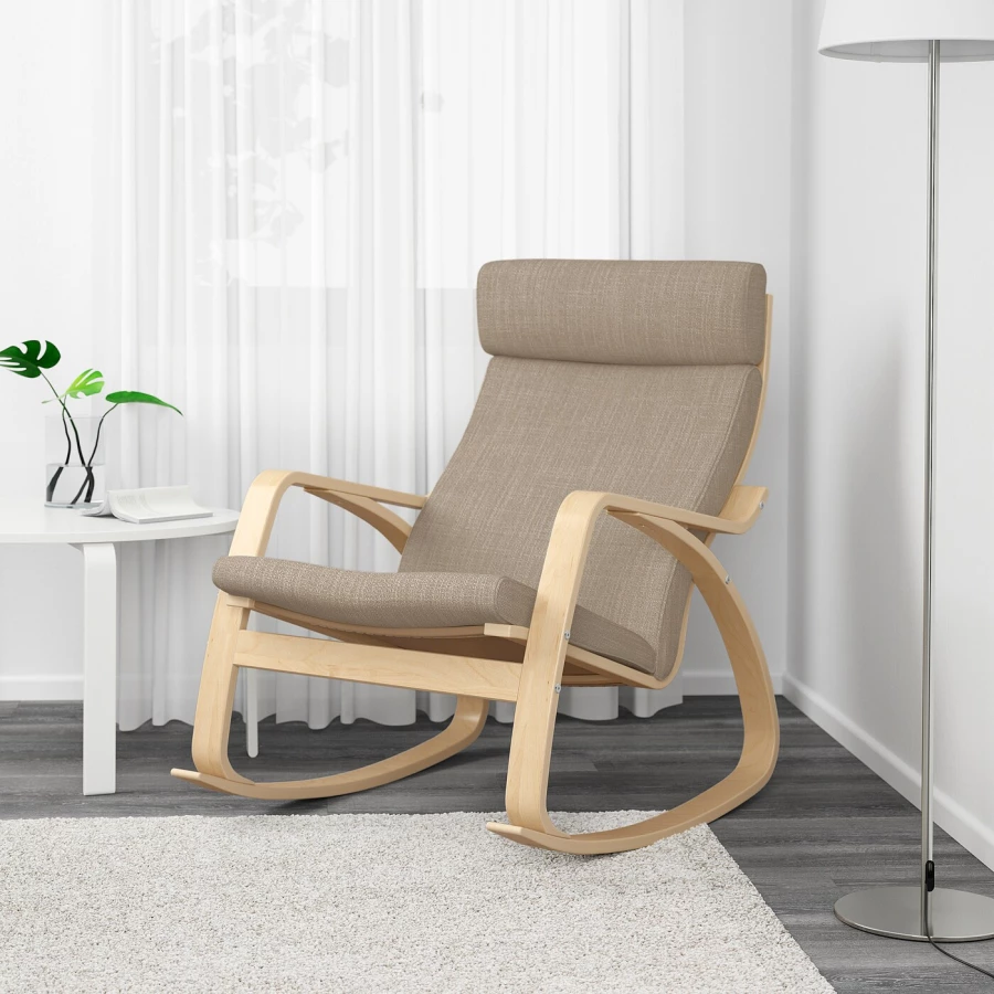 Кресло-качалка - IKEA POÄNG/POANG/ПОЭНГ ИКЕА, 68х94х95 см, бежевый (изображение №2)