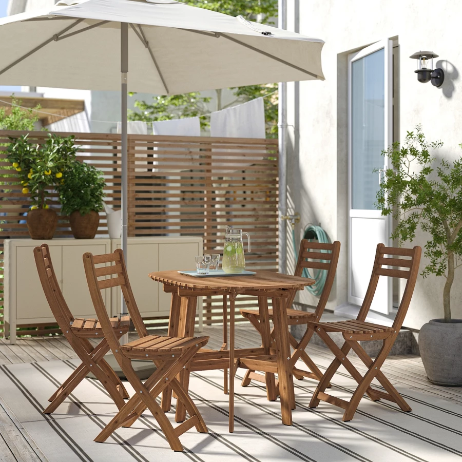 Садовый стол и 4 стула - ASKHOLMEN IKEA/ АСКХОЛЬМЕН ИКЕА,  78х73 см, коричневый (изображение №2)