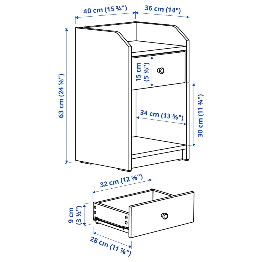 Прикроватная тумбочка - IKEA HAUGA/ХАУГА ИКЕА, 63х36х40 см, белый (изображение №5)