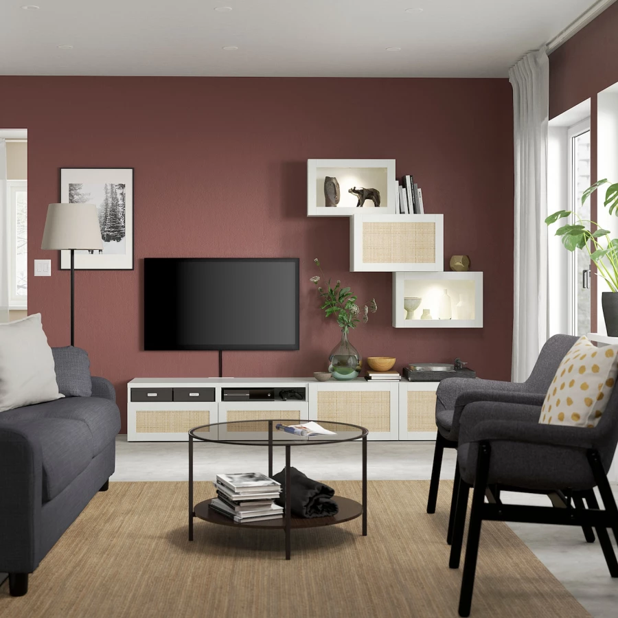 Комбинация для хранения ТВ - IKEA BESTÅ/BESTA, 190x42x240см, белый/светло-коричневый, БЕСТО ИКЕА (изображение №3)