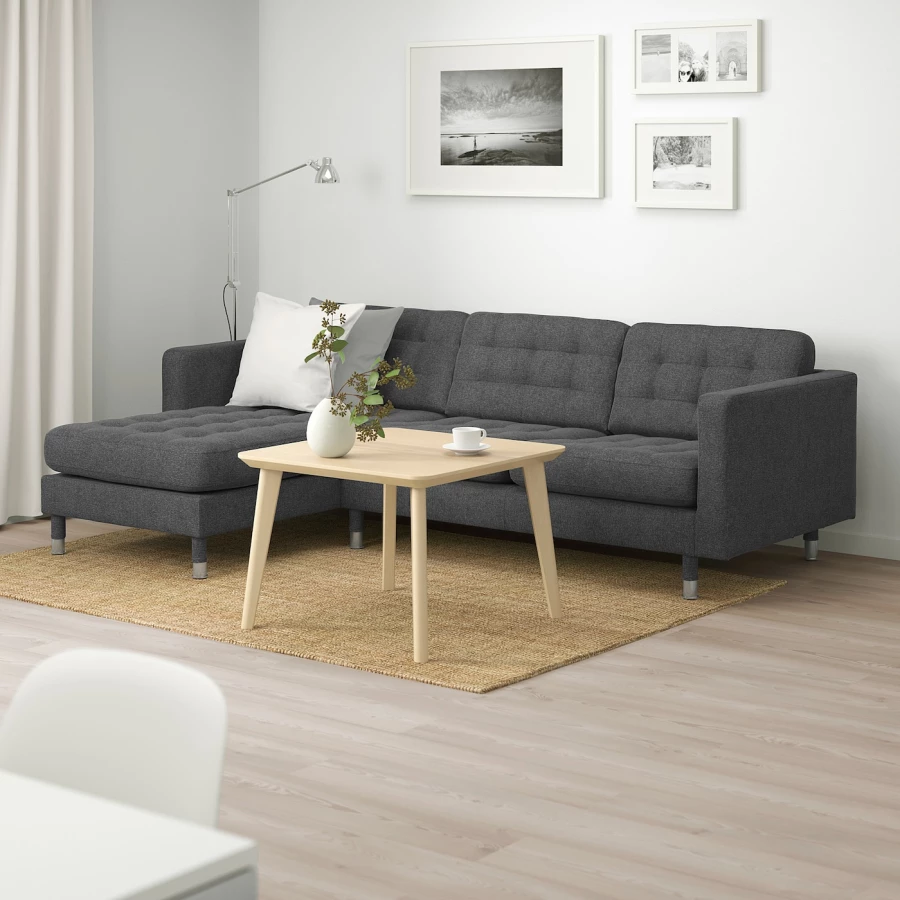 3-местный диван с шезлонгом - IKEA LANDSKRONA, 89x240см, темно-серый/серебристый, ЛАНДСКРУНА ИКЕА (изображение №2)