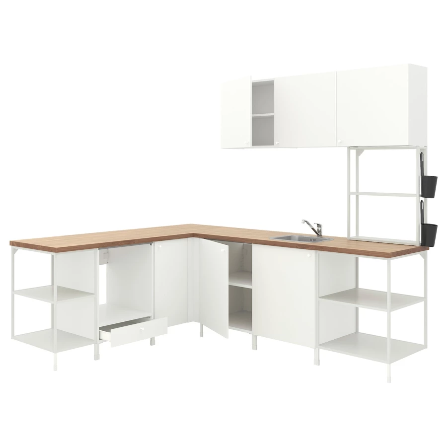 Угловой кухонный гарнитур - IKEA ENHET, 210.5х248.5х75 см, белый, ЭНХЕТ ИКЕА (изображение №1)