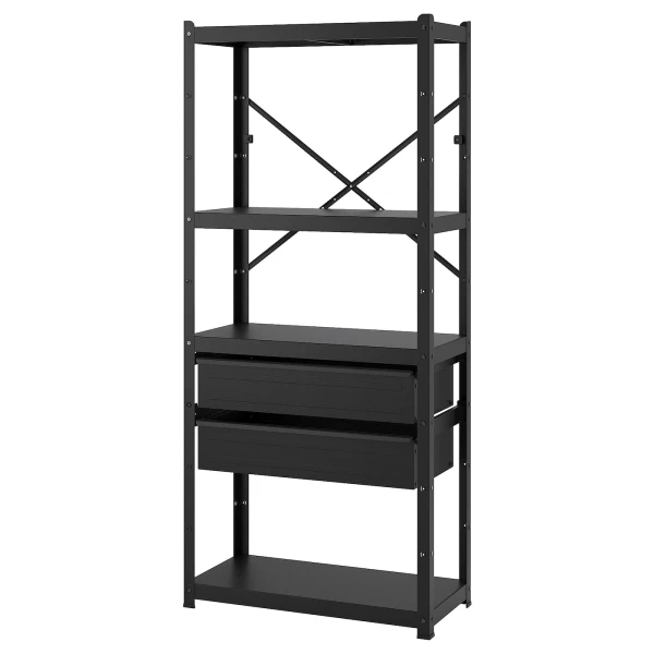Стеллаж с ящиками - IKEA BROR, 85х40х190 см, черный, БРУР ИКЕА