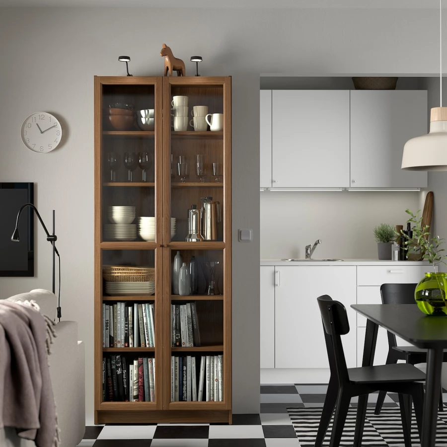Книжный шкаф -  BILLY / OXBERG IKEA/ БИЛЛИ/ ОКСБЕРГ ИКЕА,80х30х202 см,  коричневый (изображение №3)