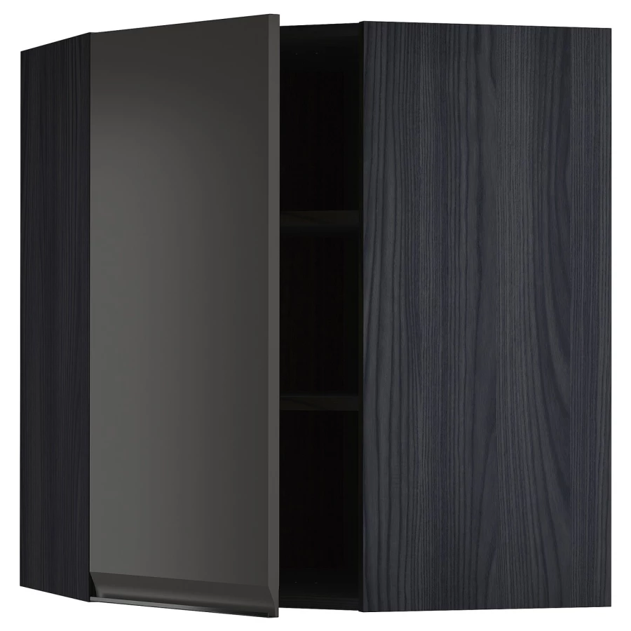 Угловой навесной шкаф с полками - METOD  IKEA/  МЕТОД ИКЕА, 80х68 см, черный (изображение №1)