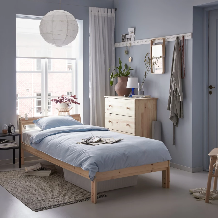 Кровать с реечным дном - IKEA NEIDEN/LINDBÅDEN/LINDBADEN, 90х200 см, сосна/морилка, НЕЙДЕН/НЭЙДЕН/ЛИНДБАДЕН ИКЕА (изображение №4)