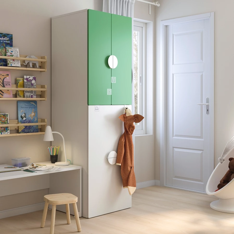 Шкаф детский - IKEA SMÅSTAD/SMASTAD, 60x57x196 см, белый/зеленый, СМОСТАД ИКЕА (изображение №5)