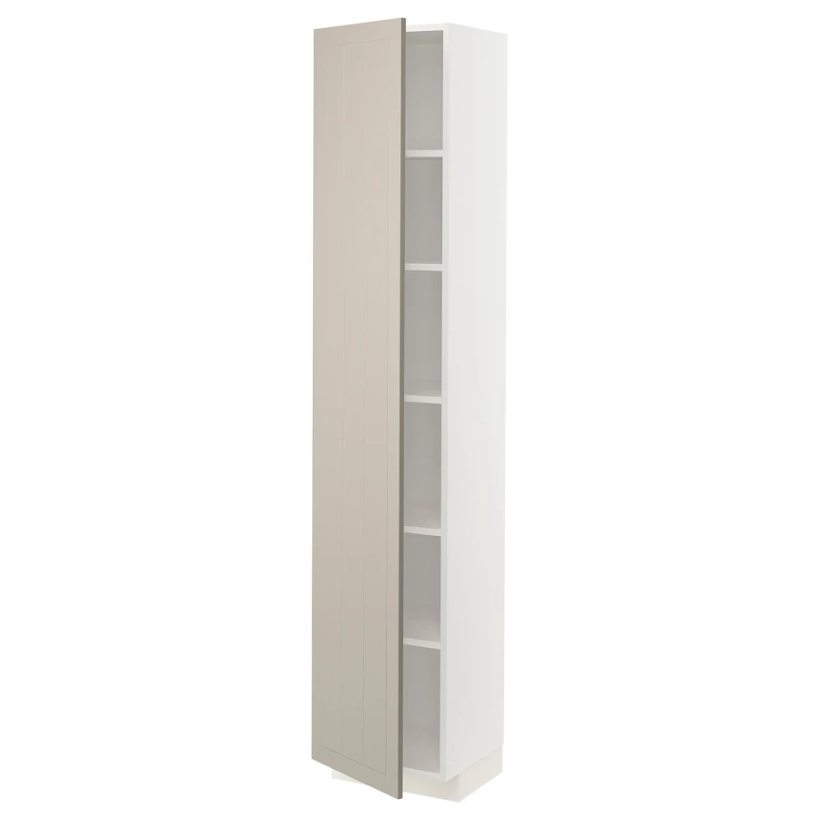 Высокий кухонный шкаф с полками - IKEA METOD/МЕТОД ИКЕА, 200х37х40 см, белый/бежевый (изображение №1)