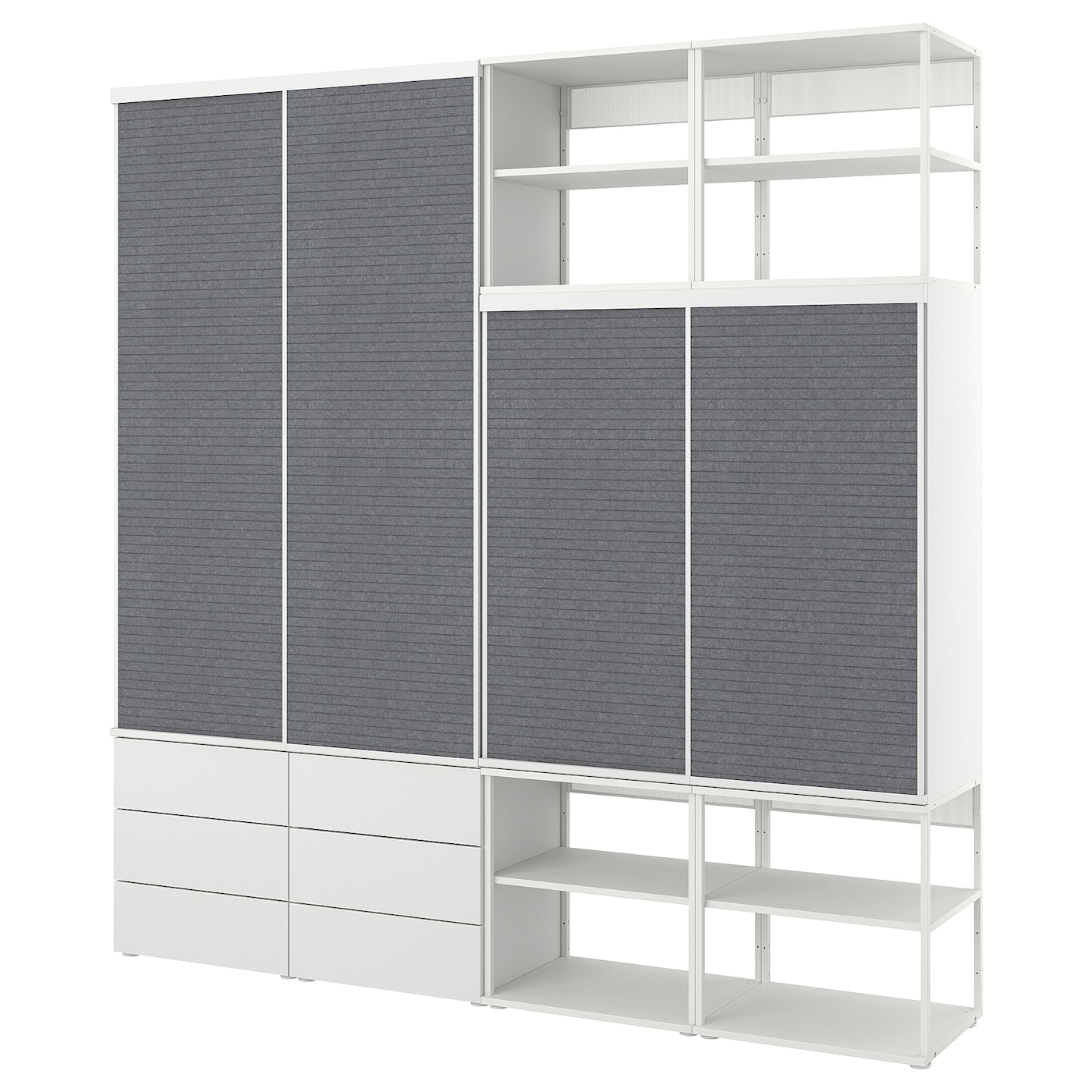 Открытый шкаф с 4 дверцами + 6 ящиков - IKEA PLATSA/ПЛАТСА ИКЕА, 41,8х240х241,1 см, белый/серый
