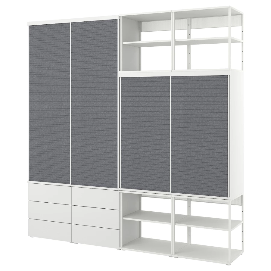 Открытый шкаф с 4 дверцами + 6 ящиков - IKEA PLATSA/ПЛАТСА ИКЕА, 41,8х240х241,1 см, белый/серый (изображение №1)