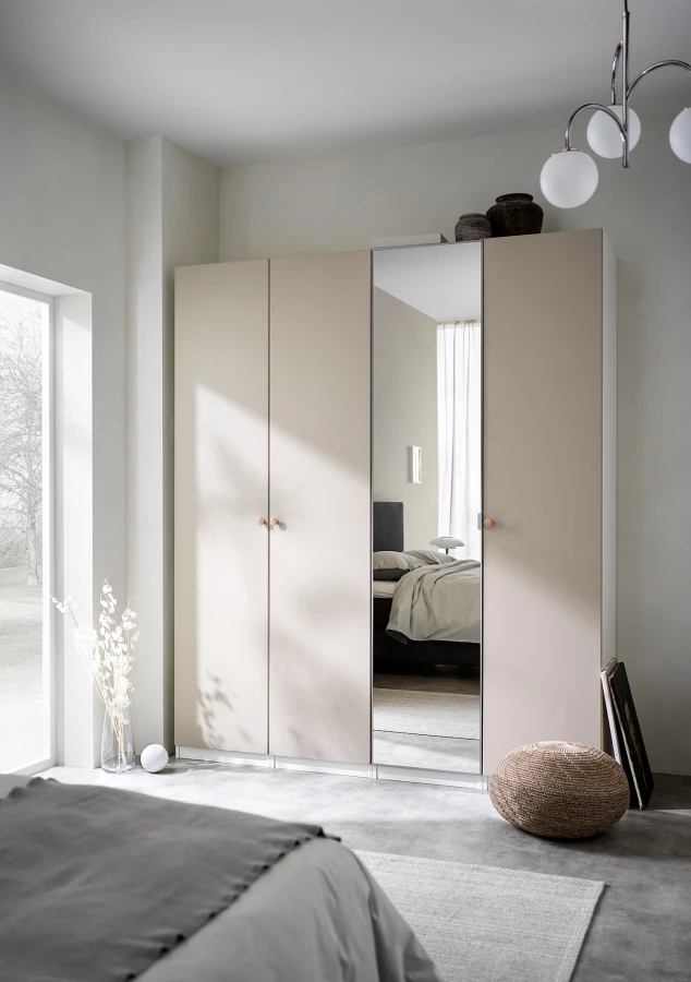 Шкаф с зеркалом - IKEA PAX/REINSVOLL/ÅHEIM/AHEIM/ПАКС/РЕИНСВОЛЛ/ОХЕЙМ ИКЕА, 60х200х201,2 см, белый/бежевый (изображение №2)