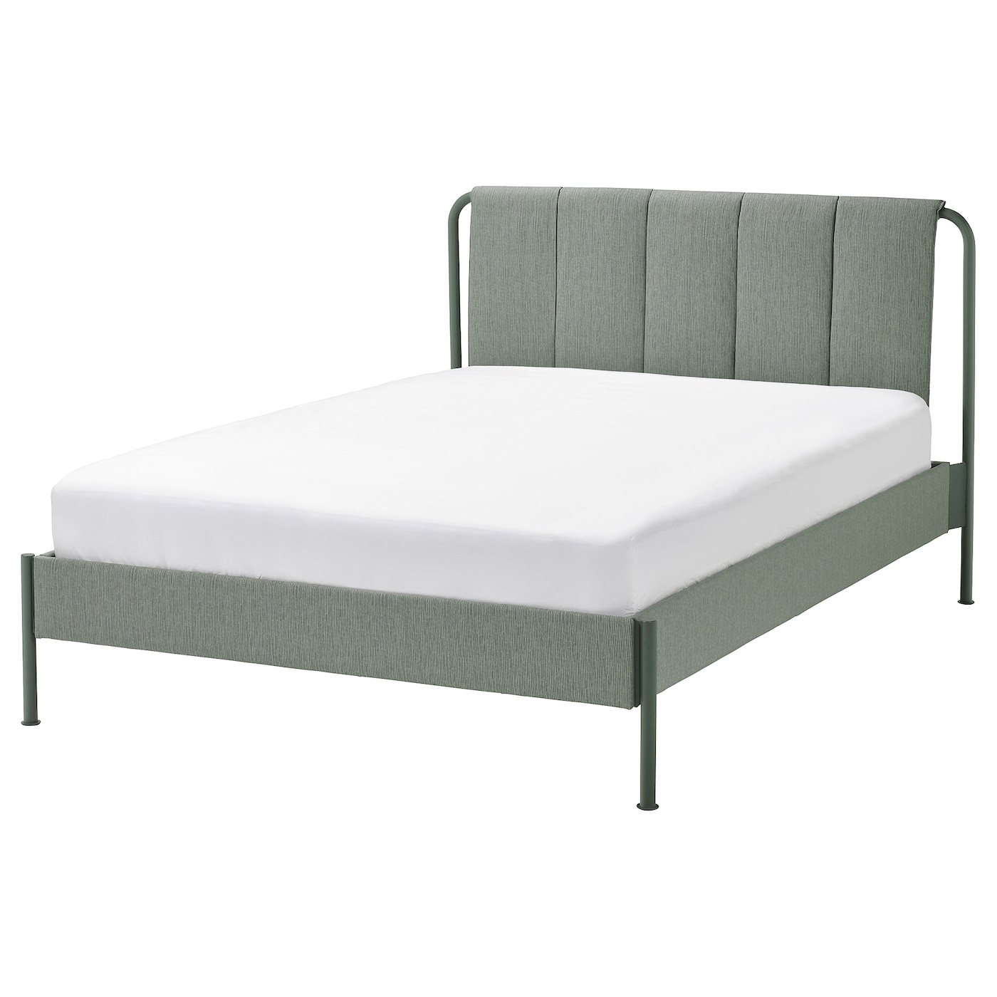 Каркас кровати мягкий с матрасом - IKEA TÄLLÅSEN/TALLASEN, 200х140 см, матрас жесткий, серо-зеленый, ТЭЛЛАСОН ИКЕА
