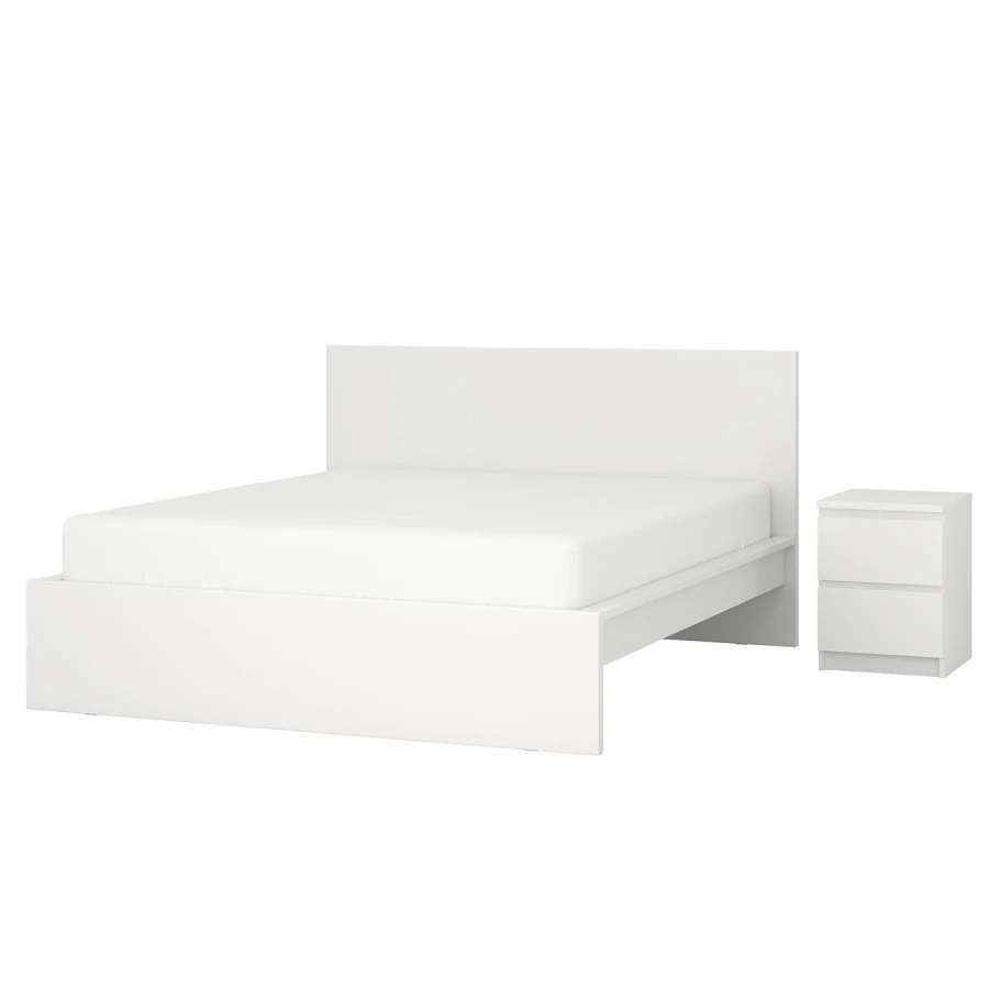 Комплект мебели для спальни- IKEA MALM/LINDBАDEN/LINDBÅDEN, 140х200 см, белый, МАЛЬМ/ЛИНДБАДЕН ИКЕА (изображение №1)