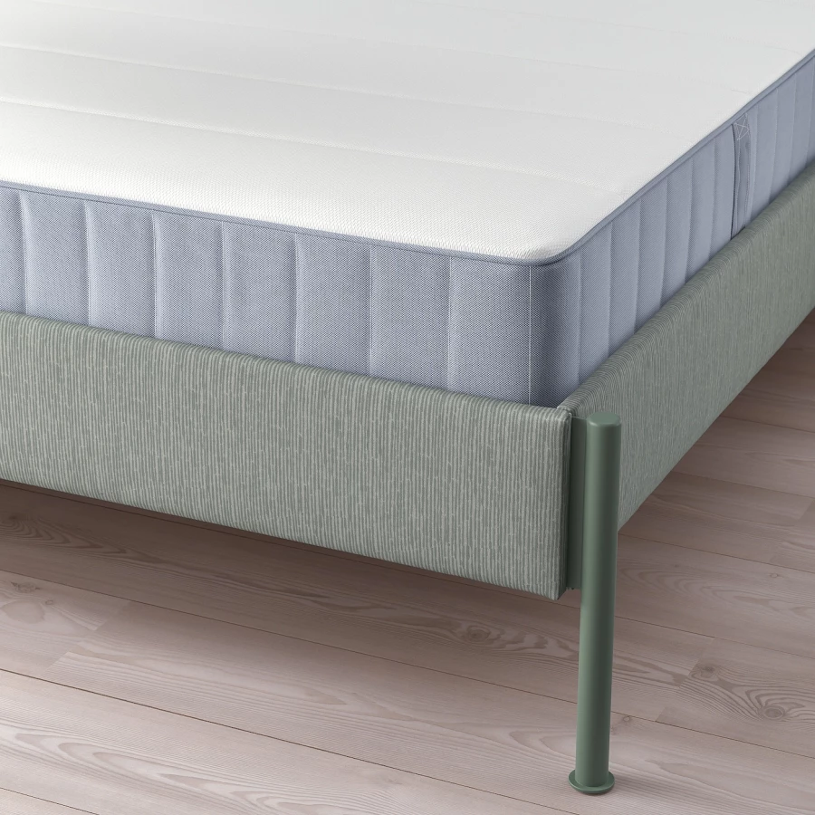 Каркас кровати мягкий с матрасом - IKEA TÄLLÅSEN/TALLASEN, 200х160 см, матрас жесткий, серо-зеленый, ТЭЛЛАСОН ИКЕА (изображение №3)