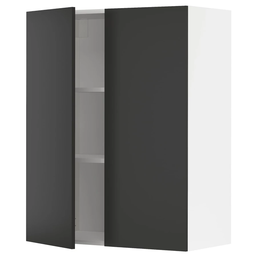 Навесной шкаф с полкой - METOD IKEA/ МЕТОД ИКЕА, 100х80 см, белый/черный (изображение №1)