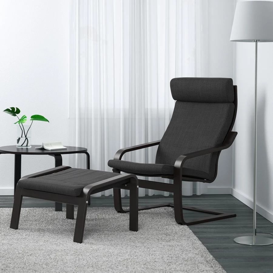 Кресло - IKEA POÄNG/POANG/ПОЭНГ ИКЕА, 68х82х100 см, тёмно-серый (изображение №2)