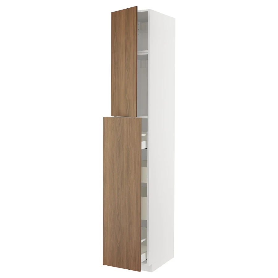 Высокий шкаф с ящиками - IKEA METOD/MAXIMERA/МЕТОД/МАКСИМЕРА ИКЕА, 240х60х40 см, белый/коричневый (изображение №1)
