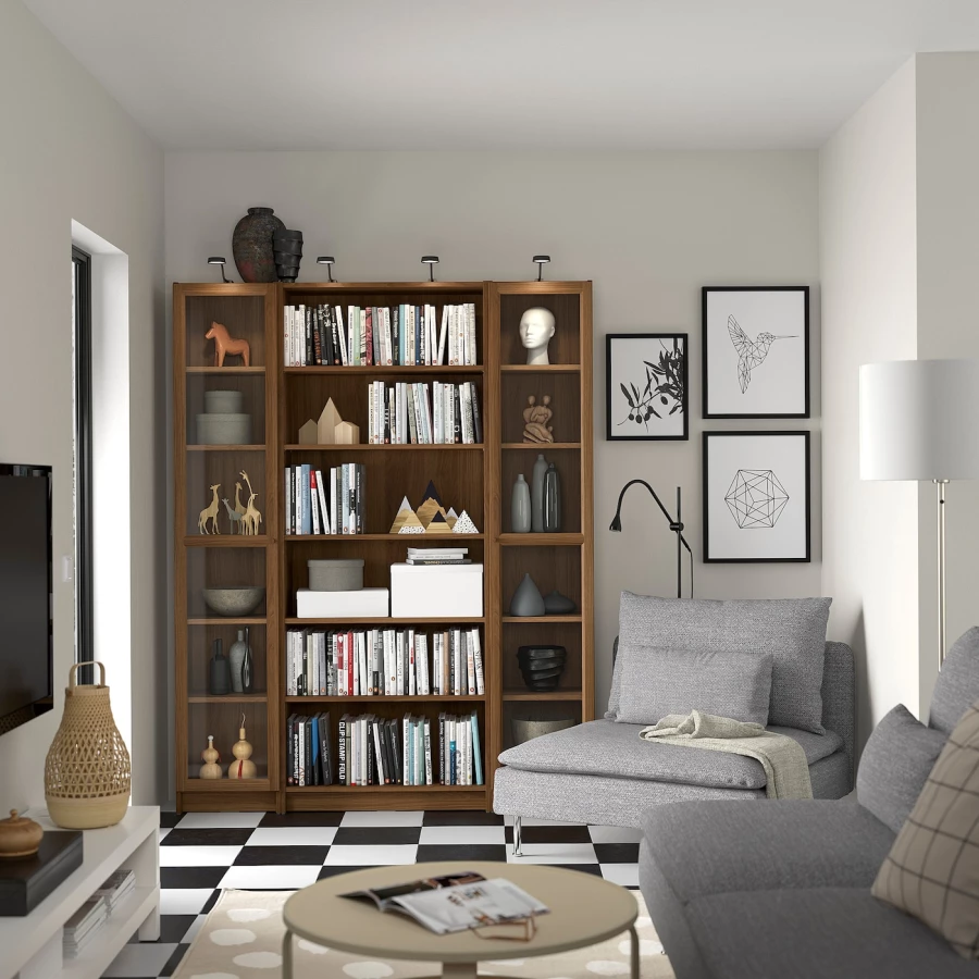 Книжный шкаф -  BILLY / OXBERG IKEA/ БИЛЛИ/ ОКСБЕРГ ИКЕА,160х202 см,  коричневый (изображение №3)