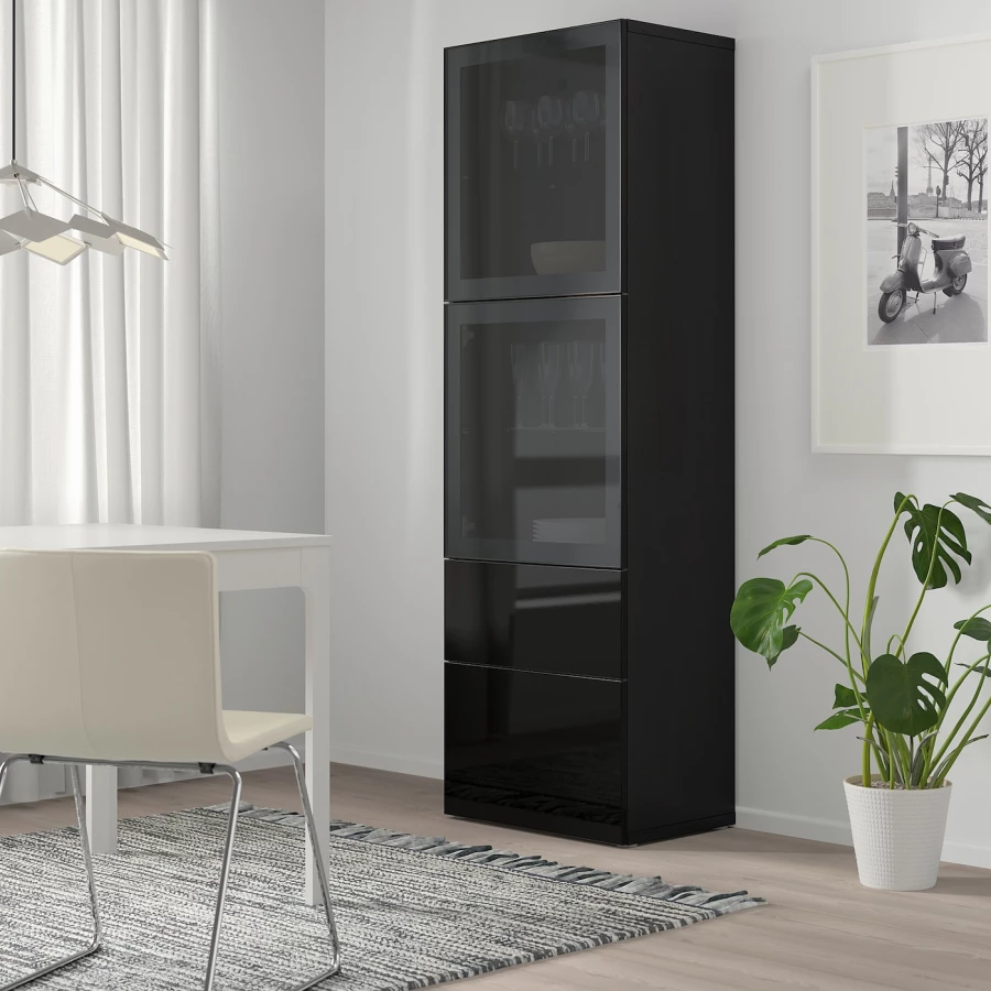 Книжный шкаф - BESTÅ/ BESTА IKEA/ БЕСТА/БЕСТО ИКЕА, 193х60 см, черный (изображение №6)