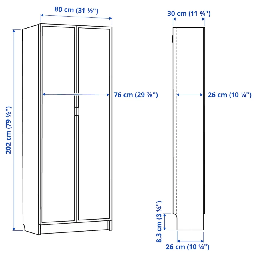Книжный шкаф со стеклянной дверью - BILLY/HÖGBO IKEA/ БИЛЛИ/ХОГБО ИКЕА, 30х80х202 см, белый (изображение №6)