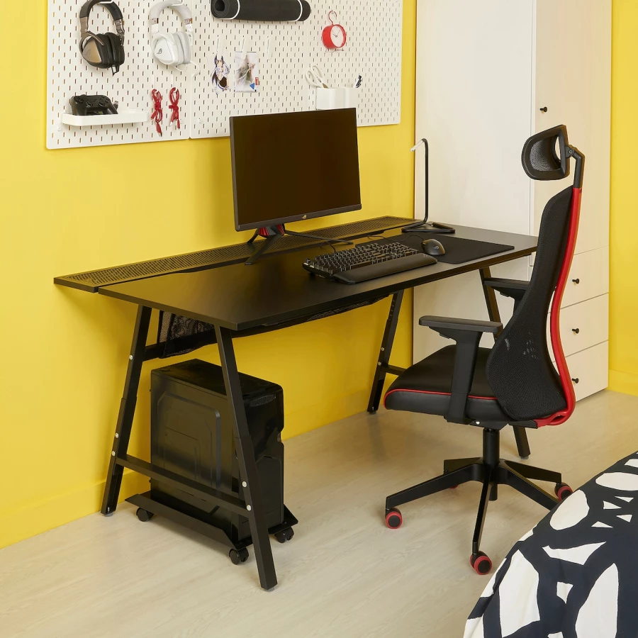 Игровой стол и стул - IKEA UTESPELARE/MATCHSPEL, черный, 166х79х9 см, УТЕСПЕЛАРЕ/МАТЧСПЕЛ ИКЕА (изображение №2)