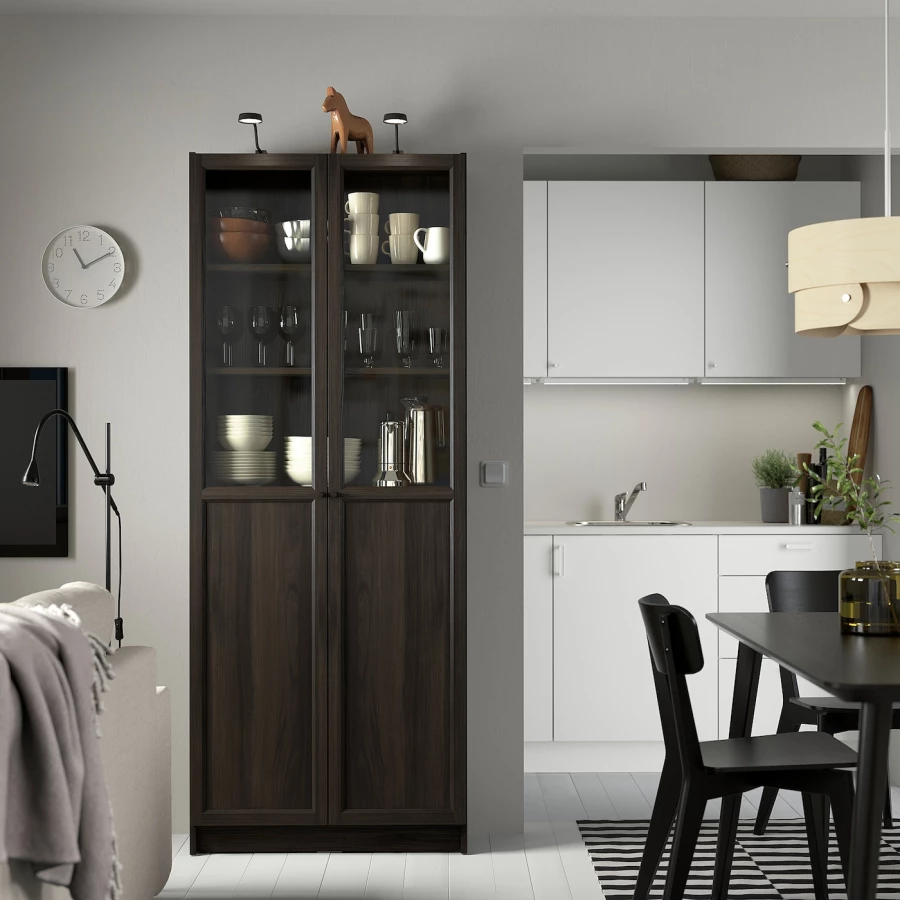 Книжный шкаф -  BILLY / OXBERG IKEA/ БИЛЛИ/ ОКСБЕРГ ИКЕА, 80х30х202 см,коричневый (изображение №2)