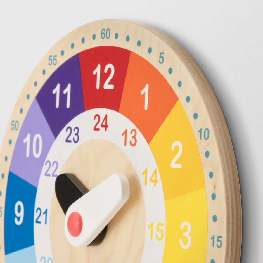 Обучающие деревянные часы - IKEA/UNDERHALLA/UNDERHÅLLA, 25 см, разноцветный, УНДЕРХОЛЛА ИКЕА (изображение №5)