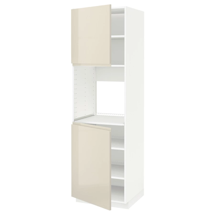 Кухонный шкаф-пенал - IKEA METOD/МЕТОД ИКЕА, 200х60х60 см, белый/бежевый глянцевый (изображение №1)