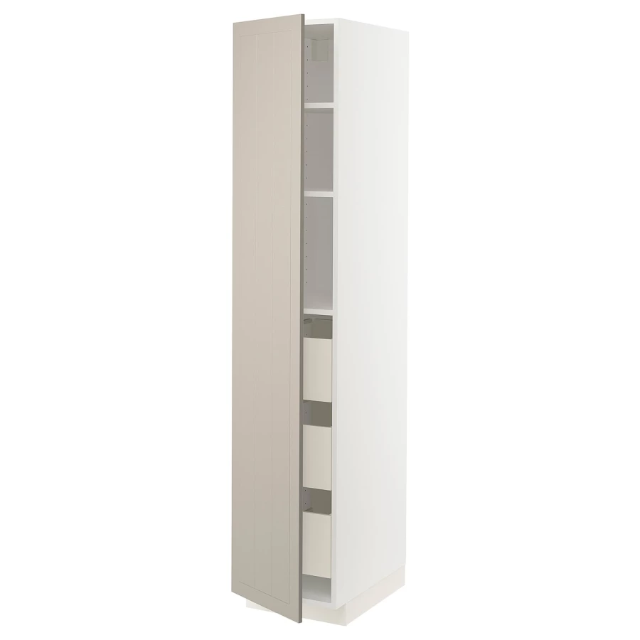 Высокий шкаф с ящиками - IKEA METOD/MAXIMERA/МЕТОД/МАКСИМЕРА ИКЕА, 200х60х40 см, белый/бежевый (изображение №1)