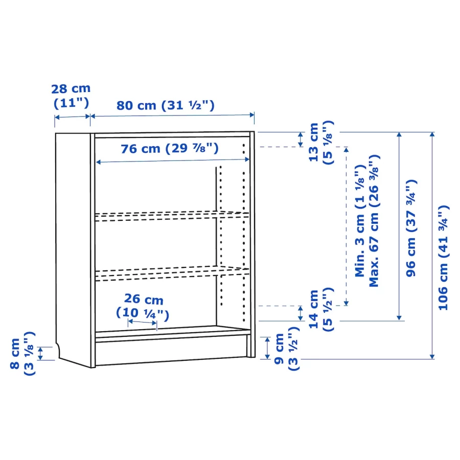 Книжный шкаф -  BILLY IKEA/ БИЛЛИ ИКЕА, 80х28х106 см,  темно-коричневый (изображение №6)