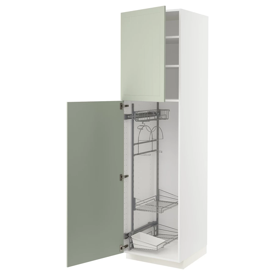 Высокий шкаф/бытовой - IKEA METOD/МЕТОД ИКЕА, 220х60х60 см, белый/зеленый (изображение №1)