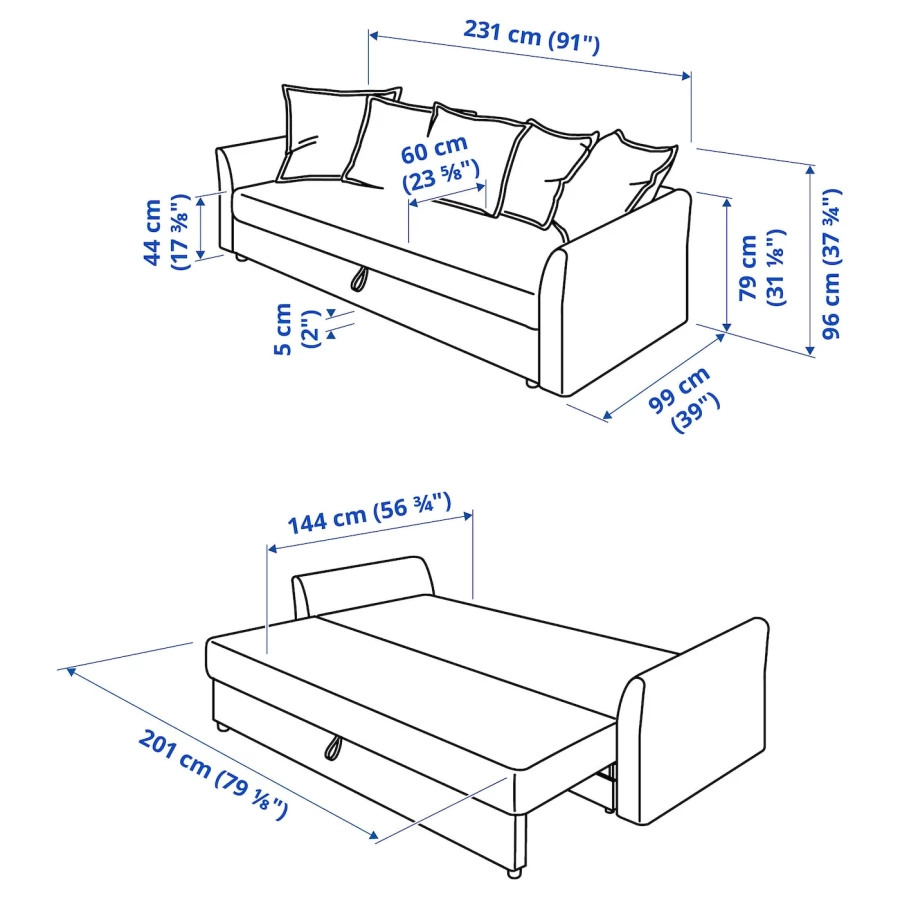 3-местный диван-кровать - IKEA HOLMSUND, 99x231см, бежевый, ХОЛЬМСУНД ИКЕА (изображение №12)