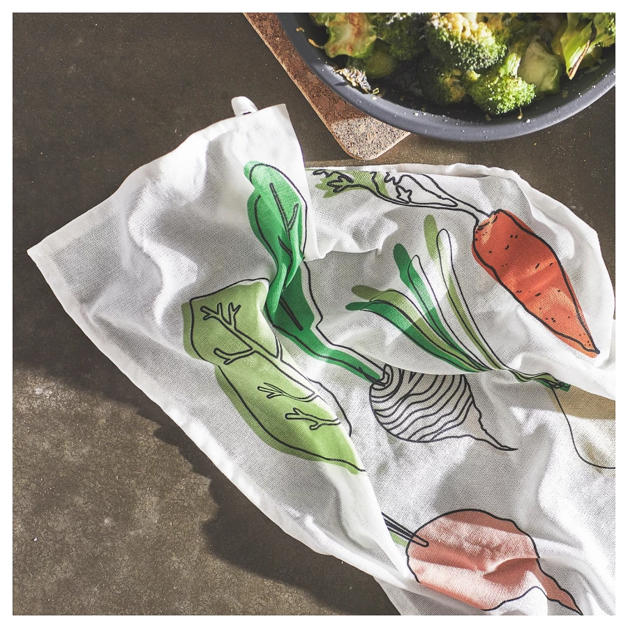 Кухонные полотенца - IKEA TORVFLY, 40х30 см, белый/зеленый/с рисунком, ТОРВФЛЮ ИКЕА (изображение №5)