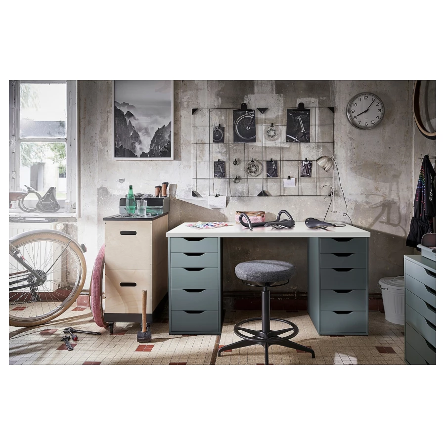 Письменный стол с ящиками - IKEA LAGKAPTEN/ALEX/АЛЕКС/ЛАГКАПТЕН ИКЕА, 140x60 см, белый/серо-бирюзовый (изображение №4)