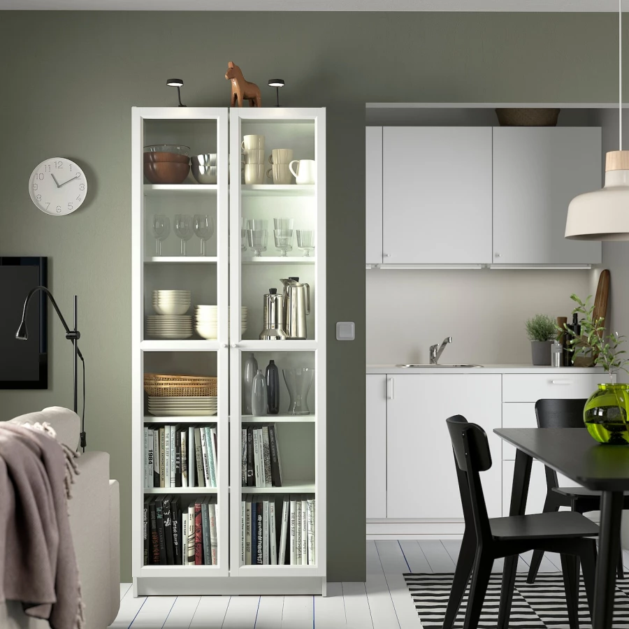 Книжный шкаф со стеклянной дверцей - BILLY/OXBERG IKEA/БИЛЛИ/ОКСБЕРГ ИКЕА, 30х80х202 см, белый (изображение №2)