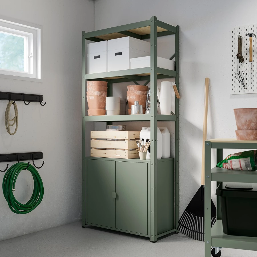 Стеллаж с ящиком - IKEA BROR, 190х40х85 см, серо-зеленый, БРУР ИКЕА (изображение №2)