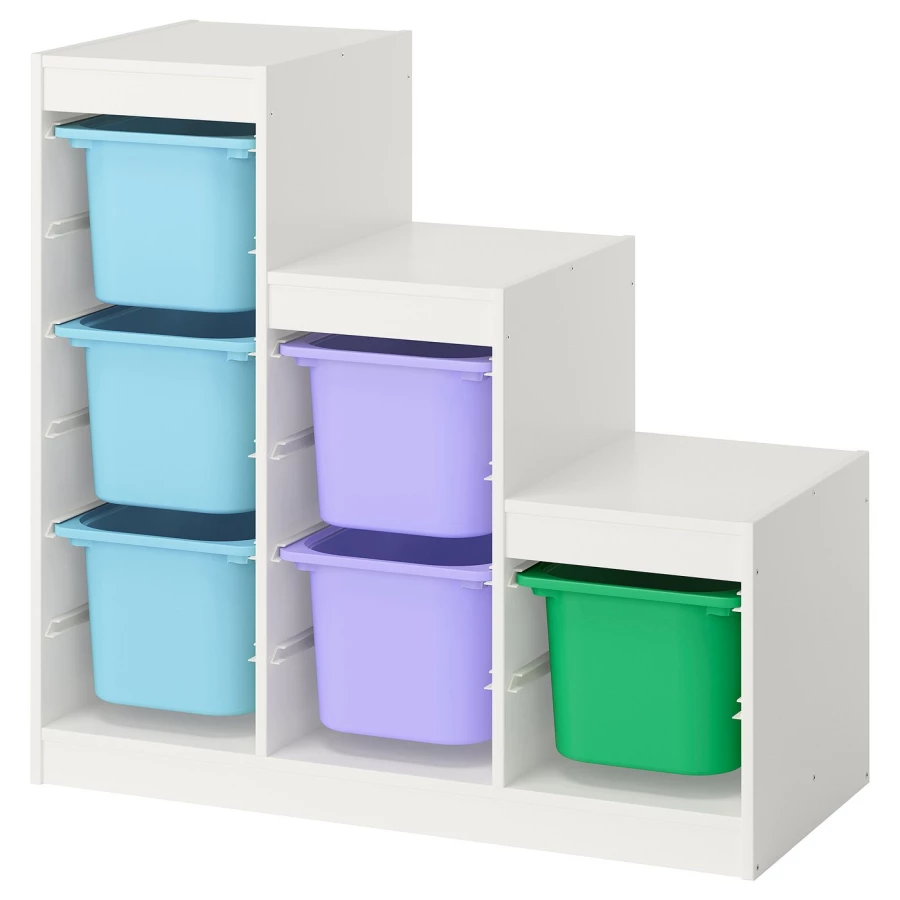 Шкаф с ящиком IKEA TROFAST/ТРУФАСТ ИКЕА, 99х44х94 см, белый/голубой/фиолетовый/зеленый (изображение №1)