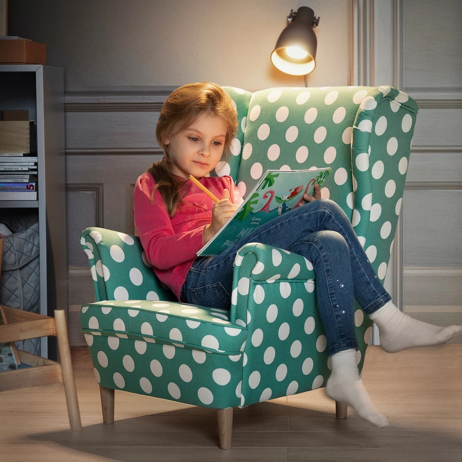 Детское кресло - IKEA STRANDMON/СТРАНДМОН ИКЕА, 71х62х56 см, бирюзовый/белый (изображение №3)