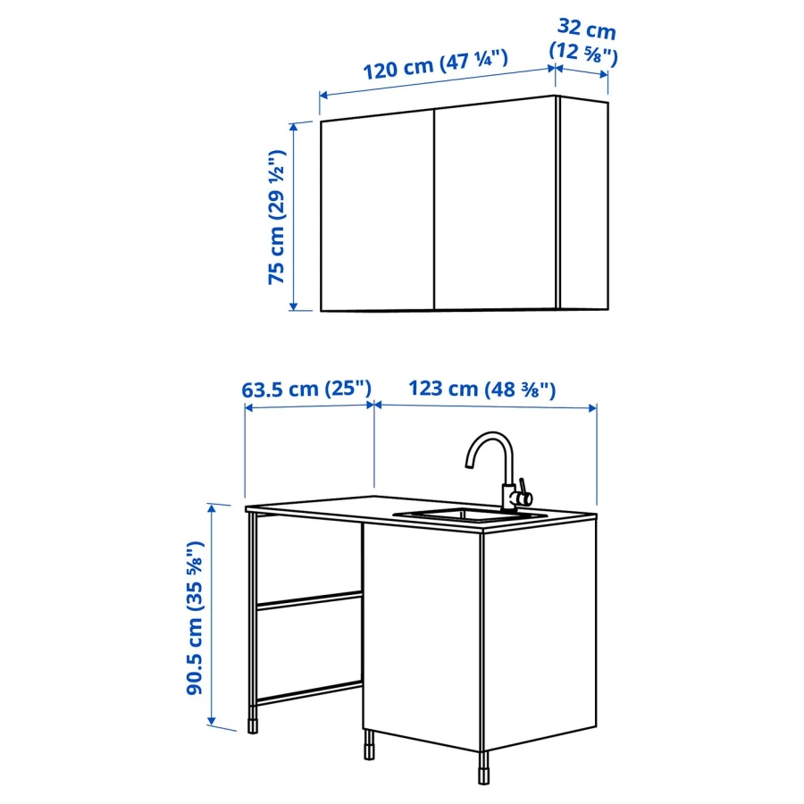 Комбинация для ванной - IKEA ENHET,  139x63.5x87.5 см, серый/антрацит, ЭНХЕТ ИКЕА (изображение №4)