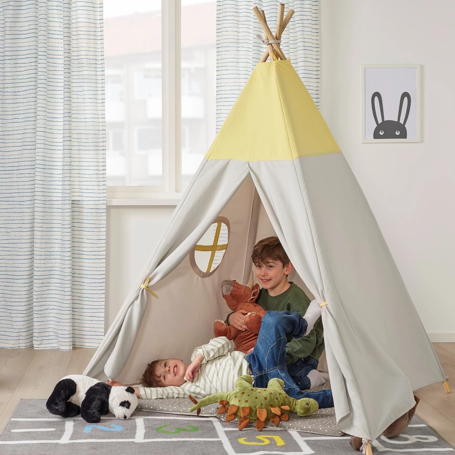 Детская палатка - IKEA HÖVLIG/HOVLIG/ХЁВЛИГ ИКЕА, 120х120х164 см, белый/желтый (изображение №3)