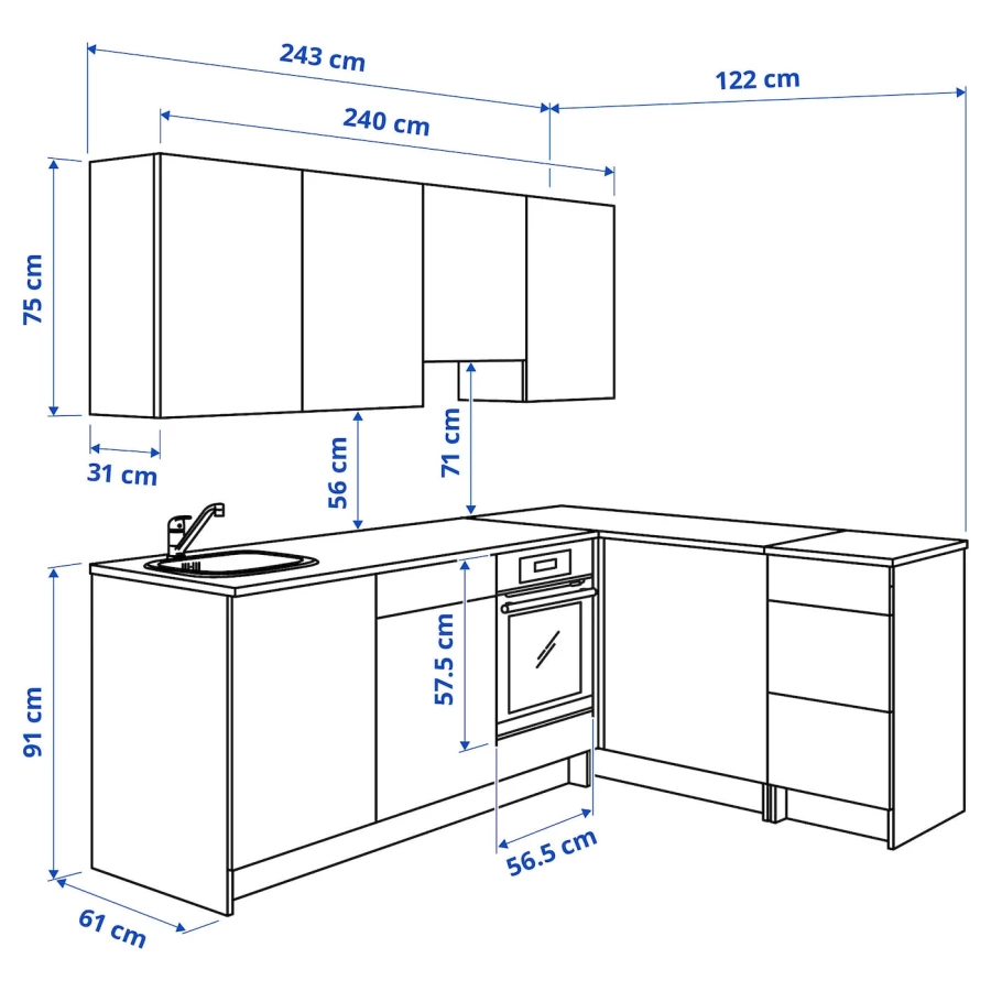 Угловая кухня -  KNOXHULT IKEA/ КНОКСХУЛЬТ ИКЕА, 243х220 см, белый/серый (изображение №8)