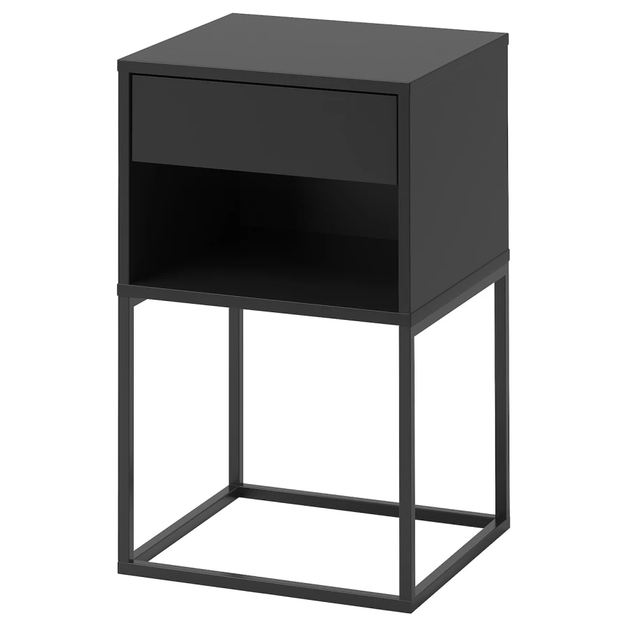 Тумбочка прикроватная - IKEA VIKHAMMER/ВИКХАММЕР ИКЕА, 65х39х40, черный (изображение №1)